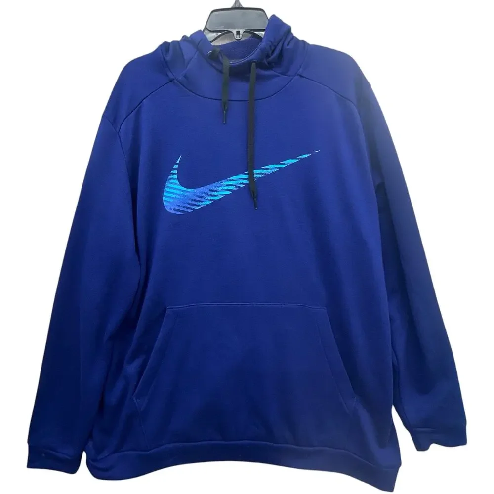 Nike Dri-FIT Pullover Training Hoodie Men XL Blue Large Swoosh Graphic Active